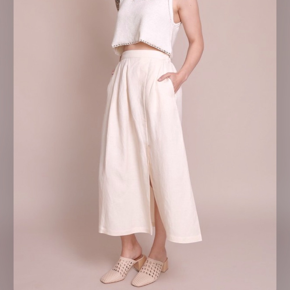 First Rite Pleated Midi Skirt Bone M NWOT